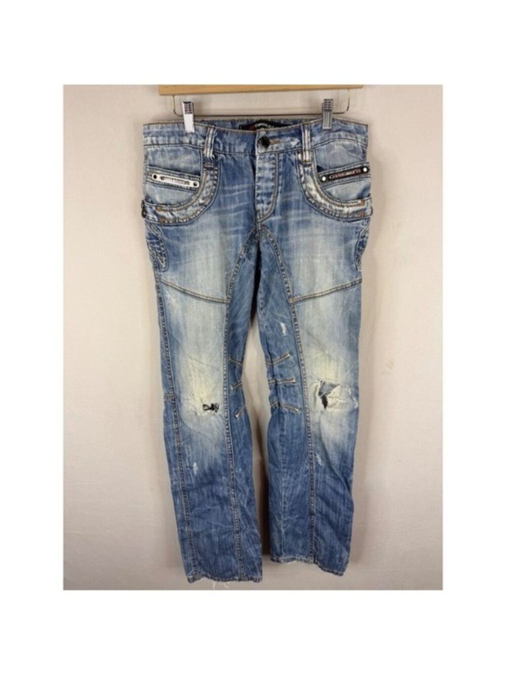 Cipo & Baxx C-602 Mens 30x34 Distressed Light Wash Denim Jeans Y2K Blue